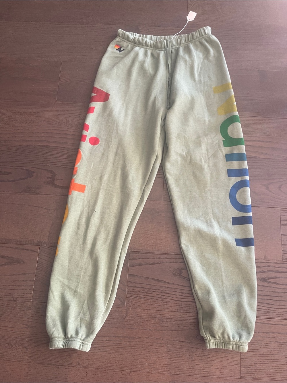 Aviator Nation Olive Joggers with Rainbow Side Script